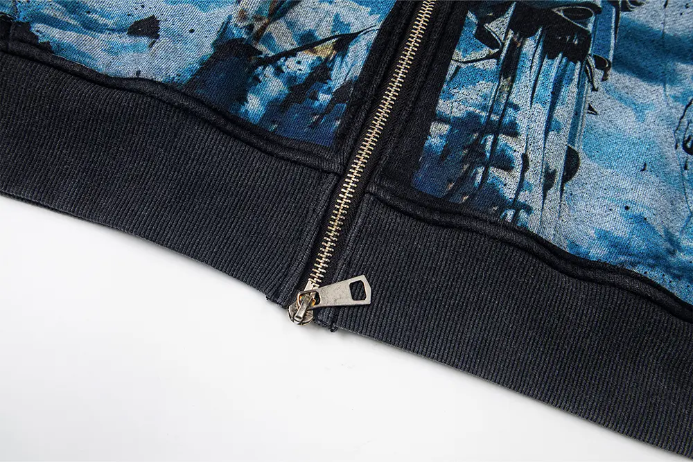 The zipper on the clothes