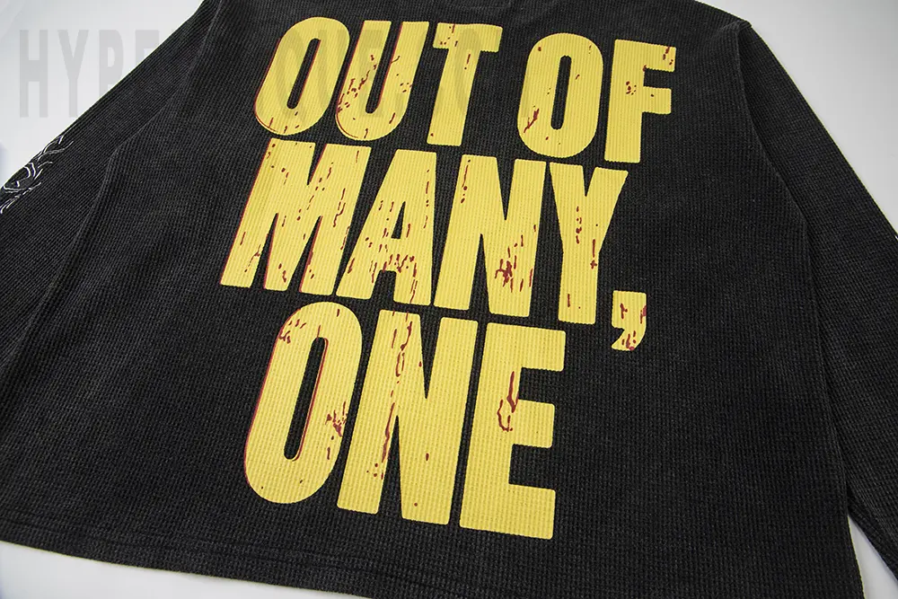 Printed graphic on the back of the clothes