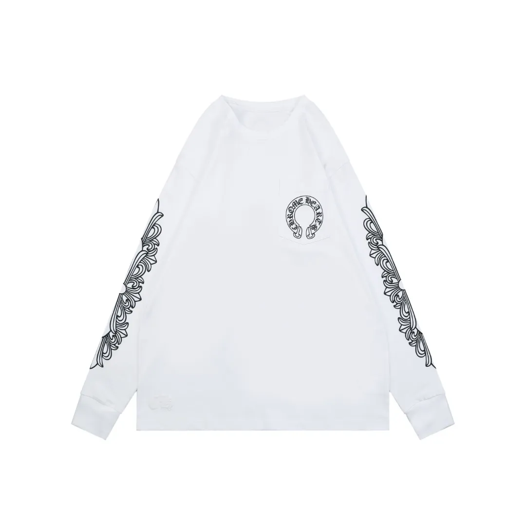 CH Cross Strap Sanskrit Scroll Print Long Sleeve Shirt “White & Black”