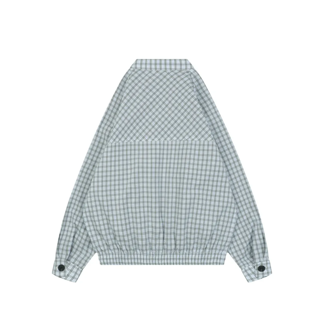 Back Blue-Gray Gingham Harrington Jacket