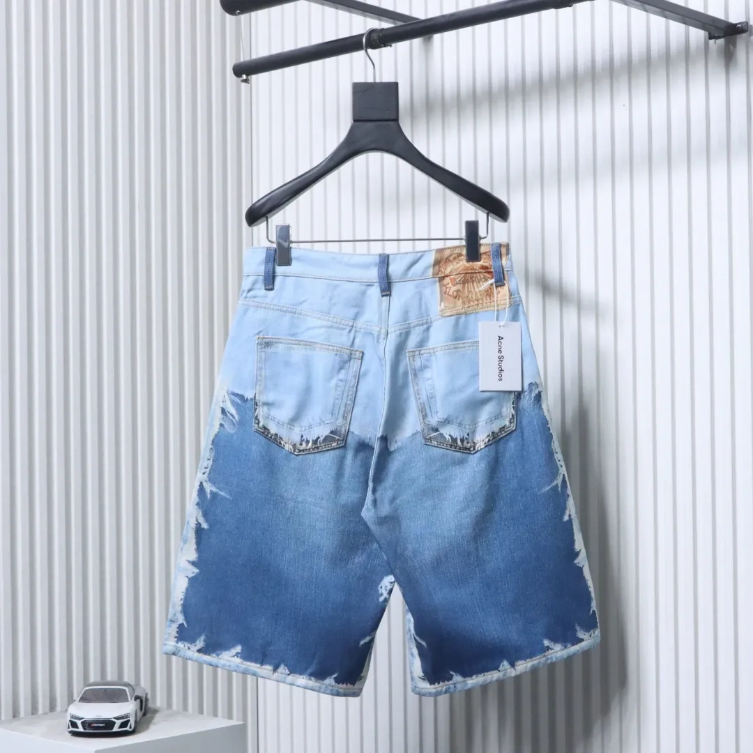 Back of Acne Collection 3D Printed Patchwork Denim Shorts