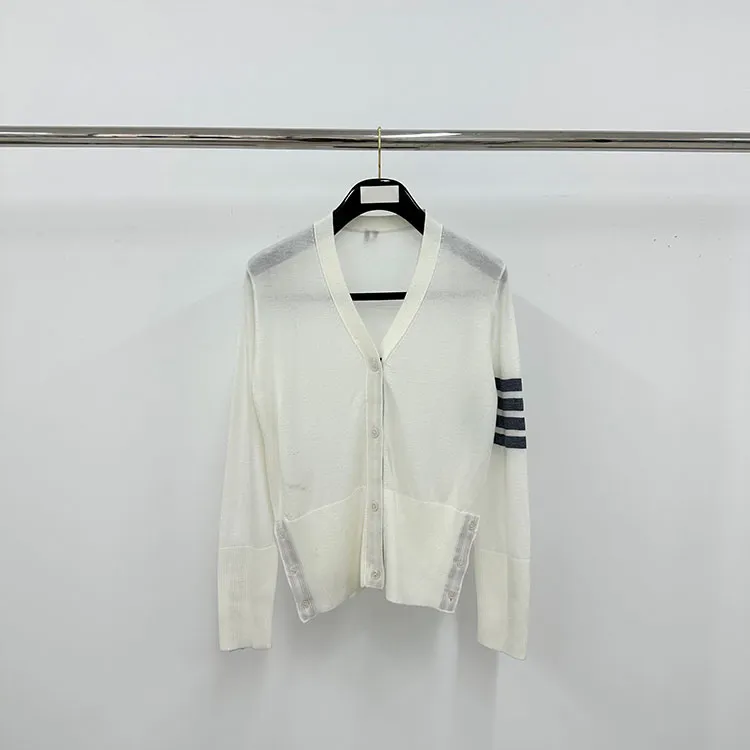 TB Four-Bar Fine Wool Cardigan Sweater