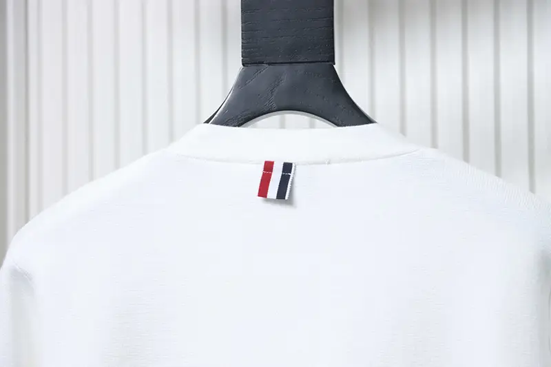 TB Four-Stripe Front-Short-Back-Long Wool Cardigan Neckline