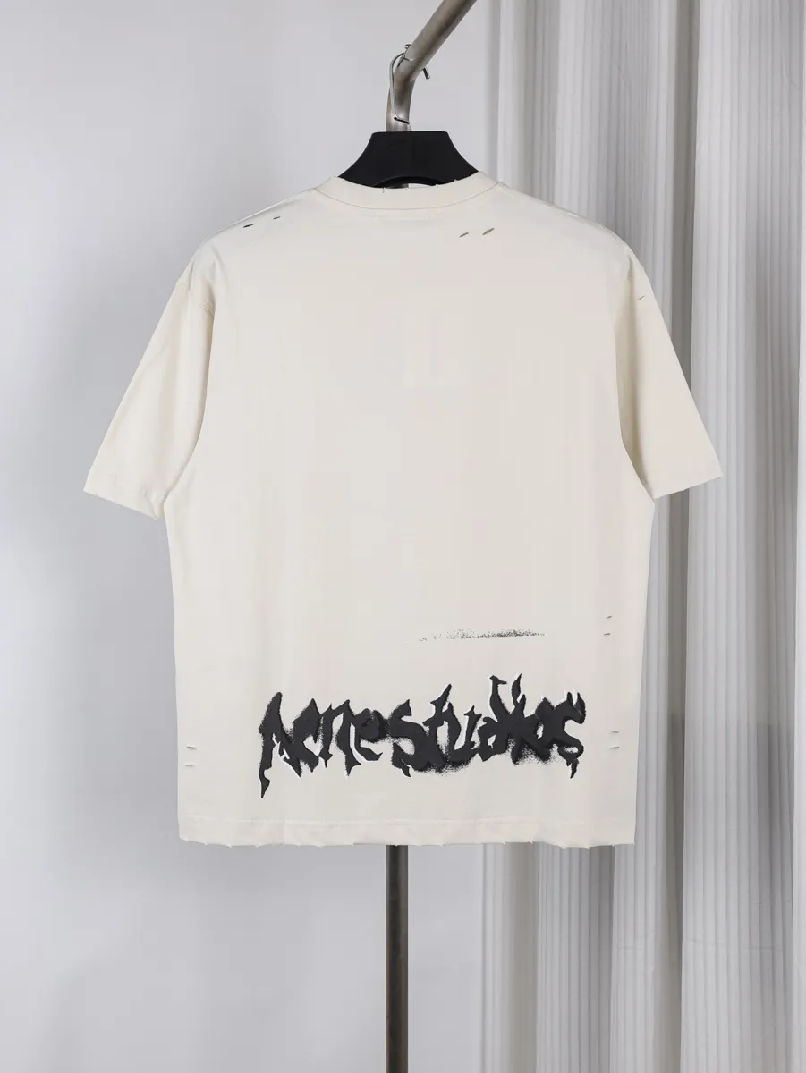 Back Acne Gothic Letter Print Distressed T-Shirt