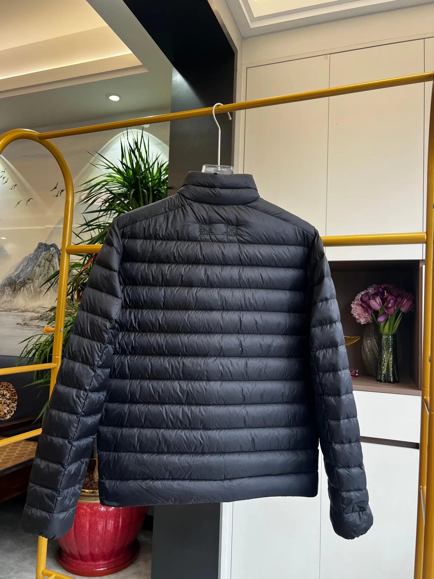 Back View CG Stratus Stand Collar Quilted Down Jacket Red Logo