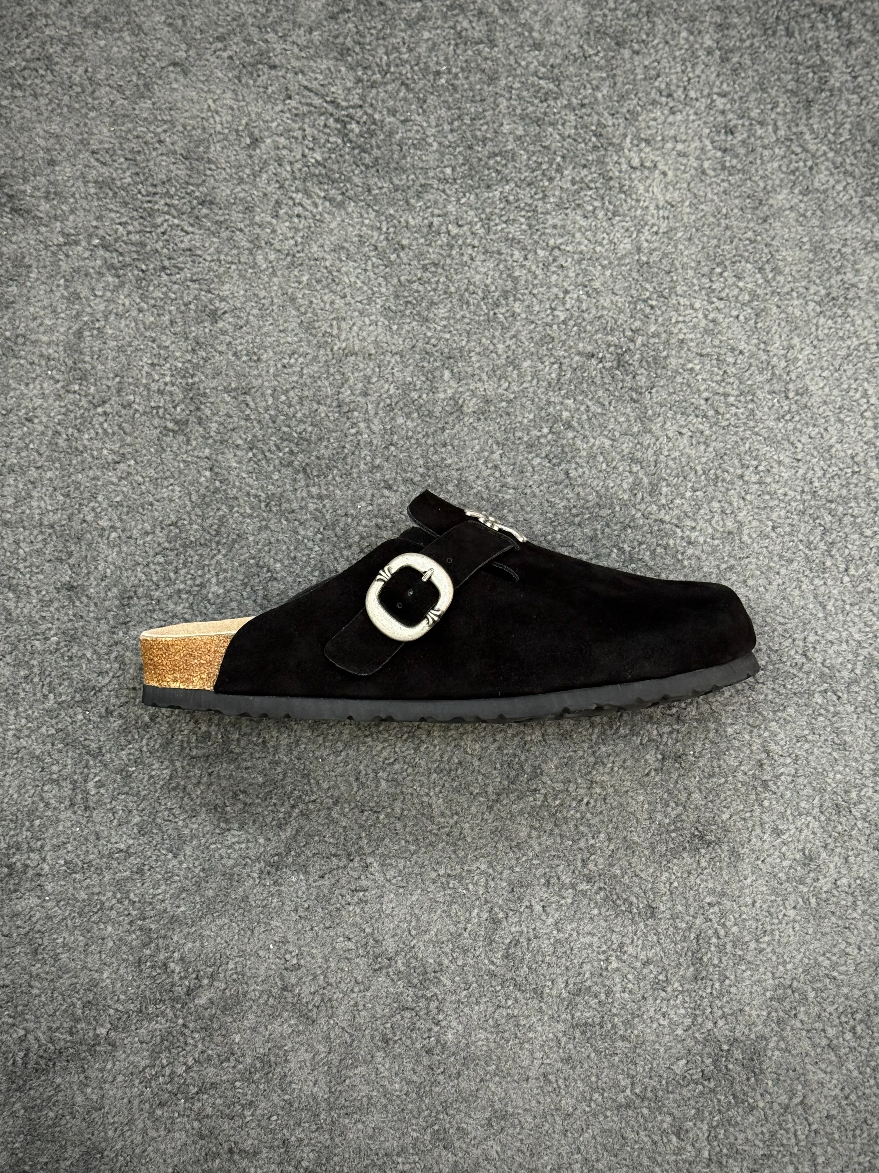 CH x BK Boston Black Suede Clogs Right Side View