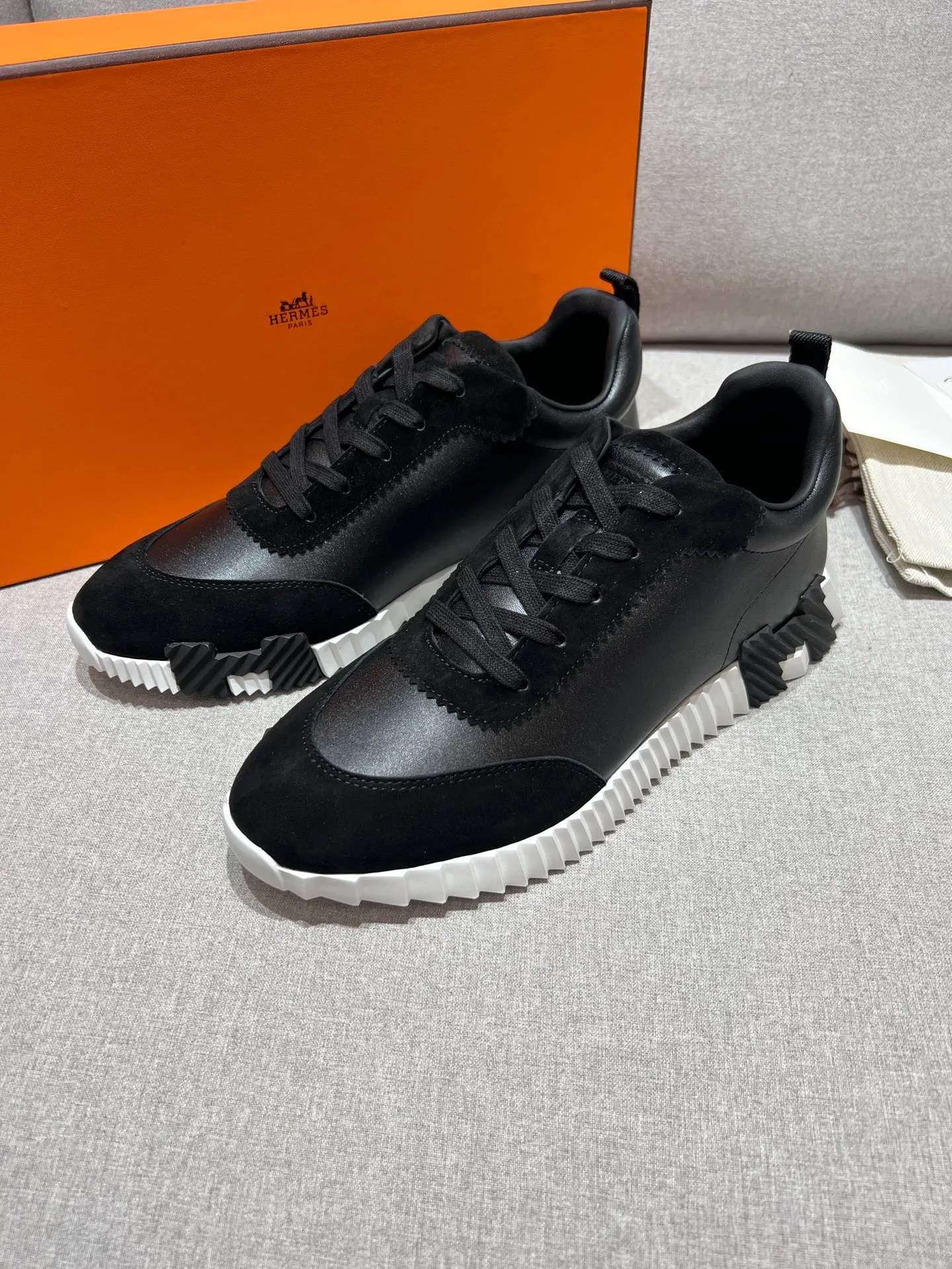 Black Bouncing Suede Leather Sneakers Angeled View