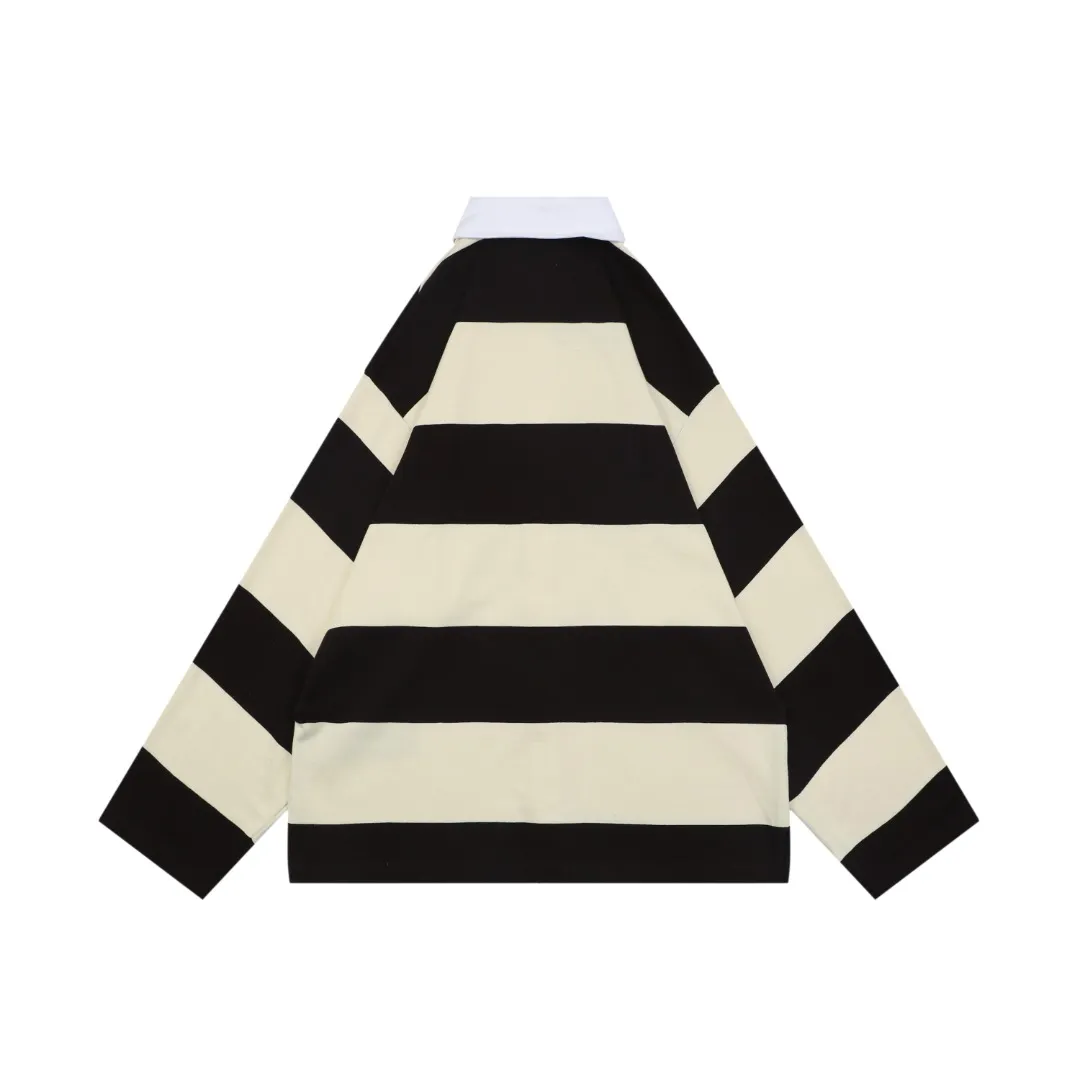 Back BLCG Wheat Ear Striped Long-Sleeve Polo T-Shirt