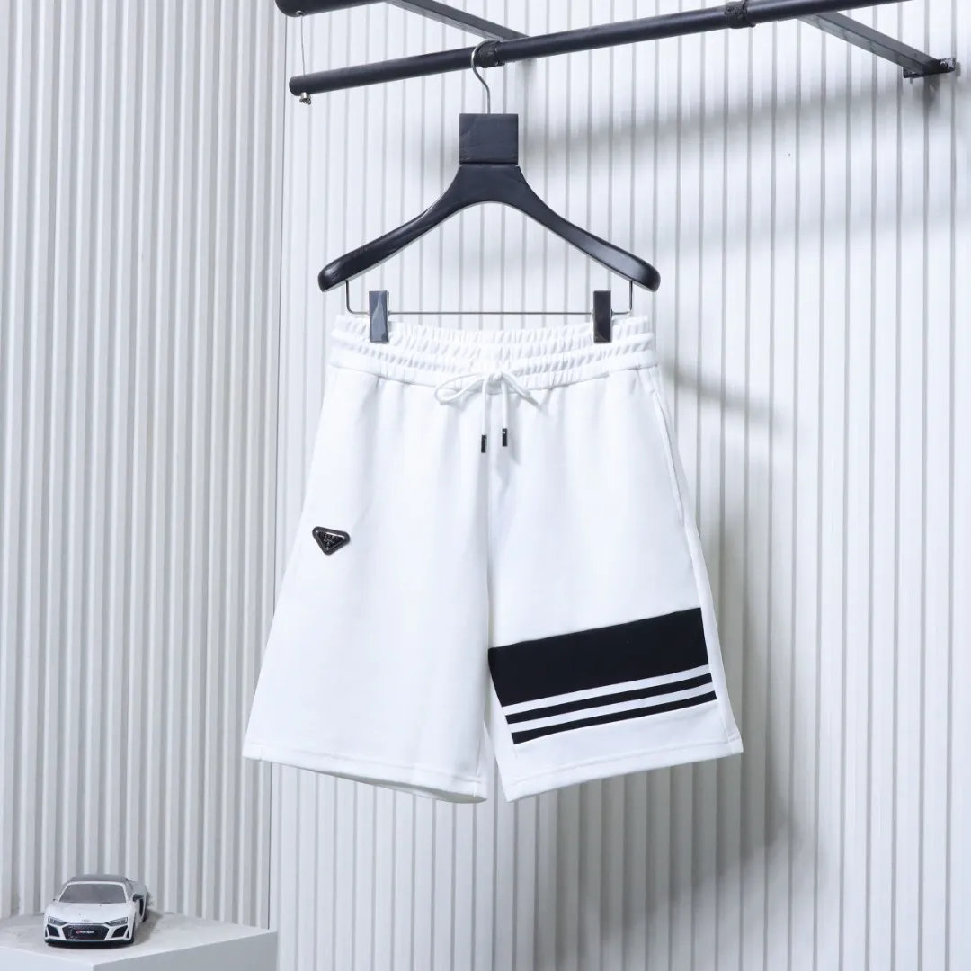 Striped Triangle Logo Cotton Terry Shorts Color White