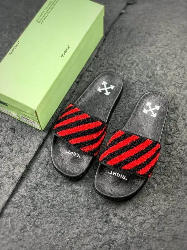 OFF-WHITE FLYKNIT STRIPE SLIDES