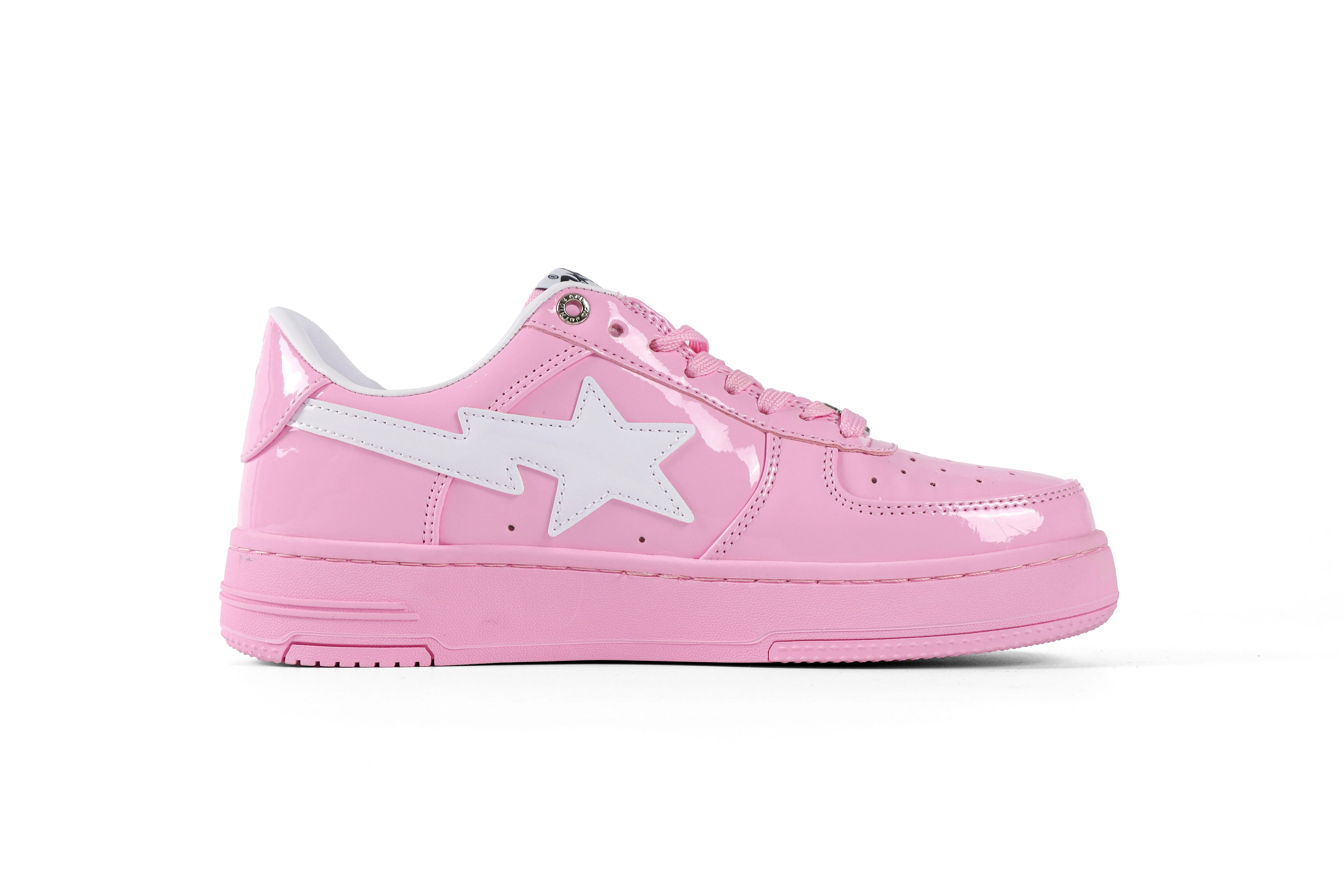 BAPE STA Pink White Patent Leather Sneakers Right Side View