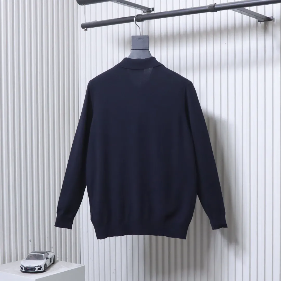 Back View Embroidered Half-Zip Knit Long Sleeve Polo Shirt
