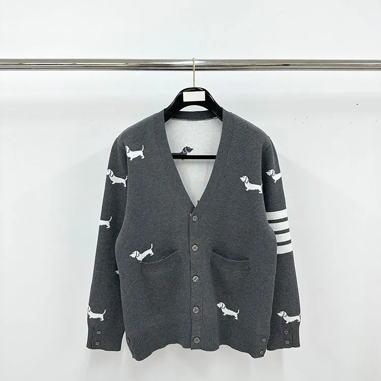 TB Hector Dog Intarsia Cotton Cardigan Sweater