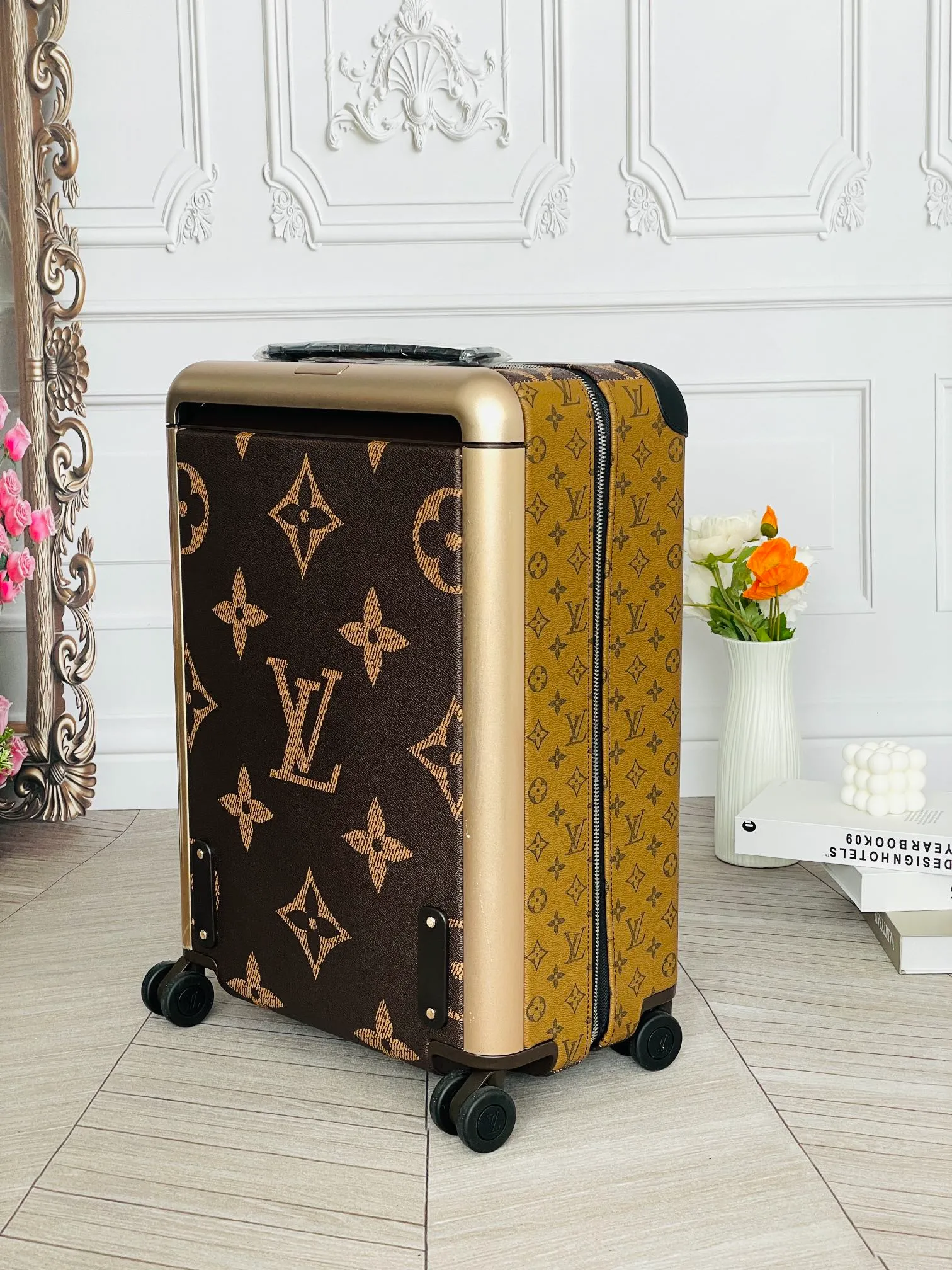 Brown Monogram Rolling Carry-On Suitcase Angeled View