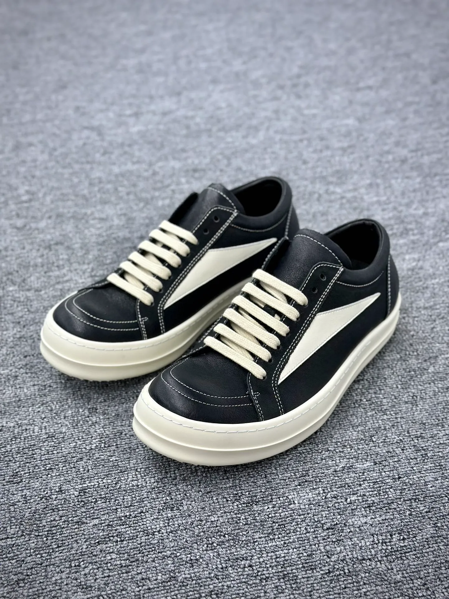 R 0wens Lido Vintage Low Leather Sneakers Black Milk Angeled View