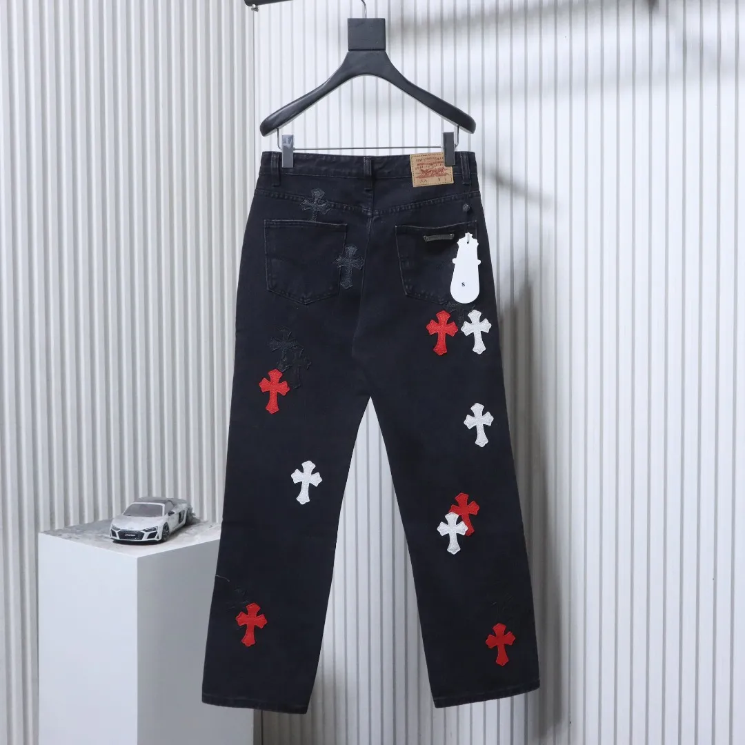 Back CH Color-Block Cross-Patch Washed Denim Jeans