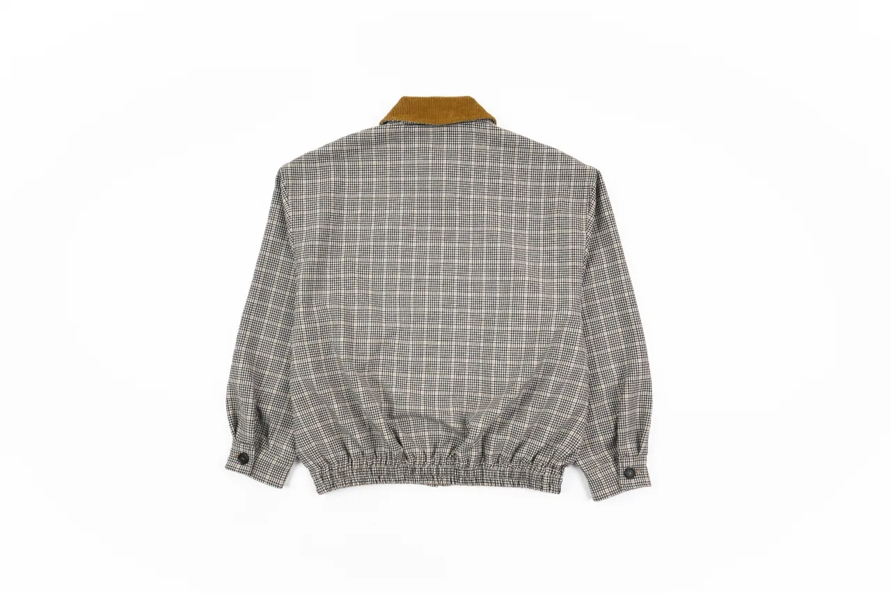 Back View MiuM Plaid Wool Harrington Jacket