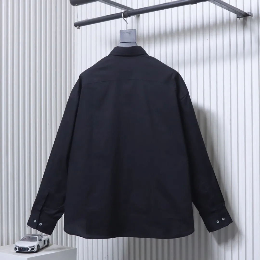 Back View Acne Jacquard Logo Tencel Long Sleeve Shirt