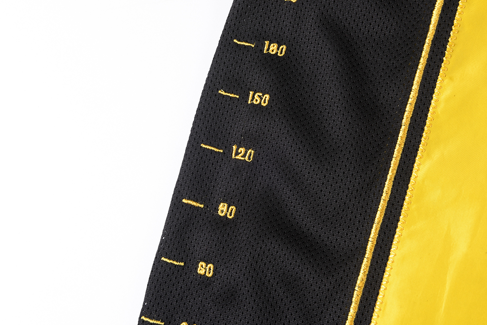 The scale design on the right side of the front of the garment