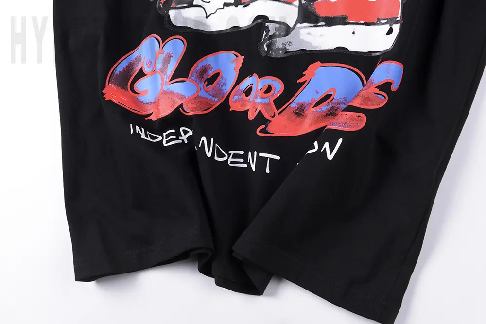 Glo or Die Veteran Tee black front off-duty details close up view