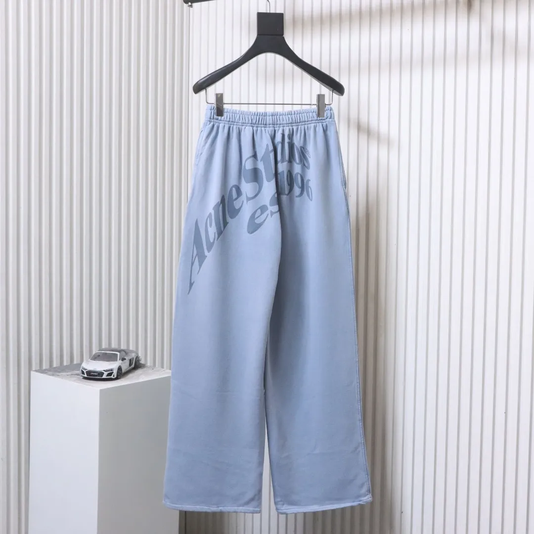 Back View Acne Letter Print Washed Straight-Leg Pants