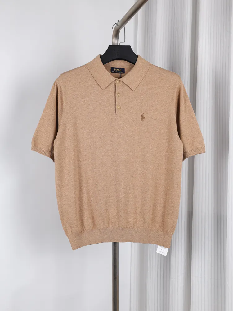 RL Two-Tone Combed Cotton Knit Polo T-Shirt Color Khaki