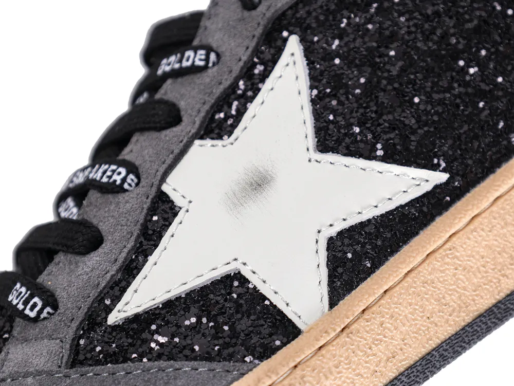 White star detail on black glitter Golden Goose Ball Star sneaker