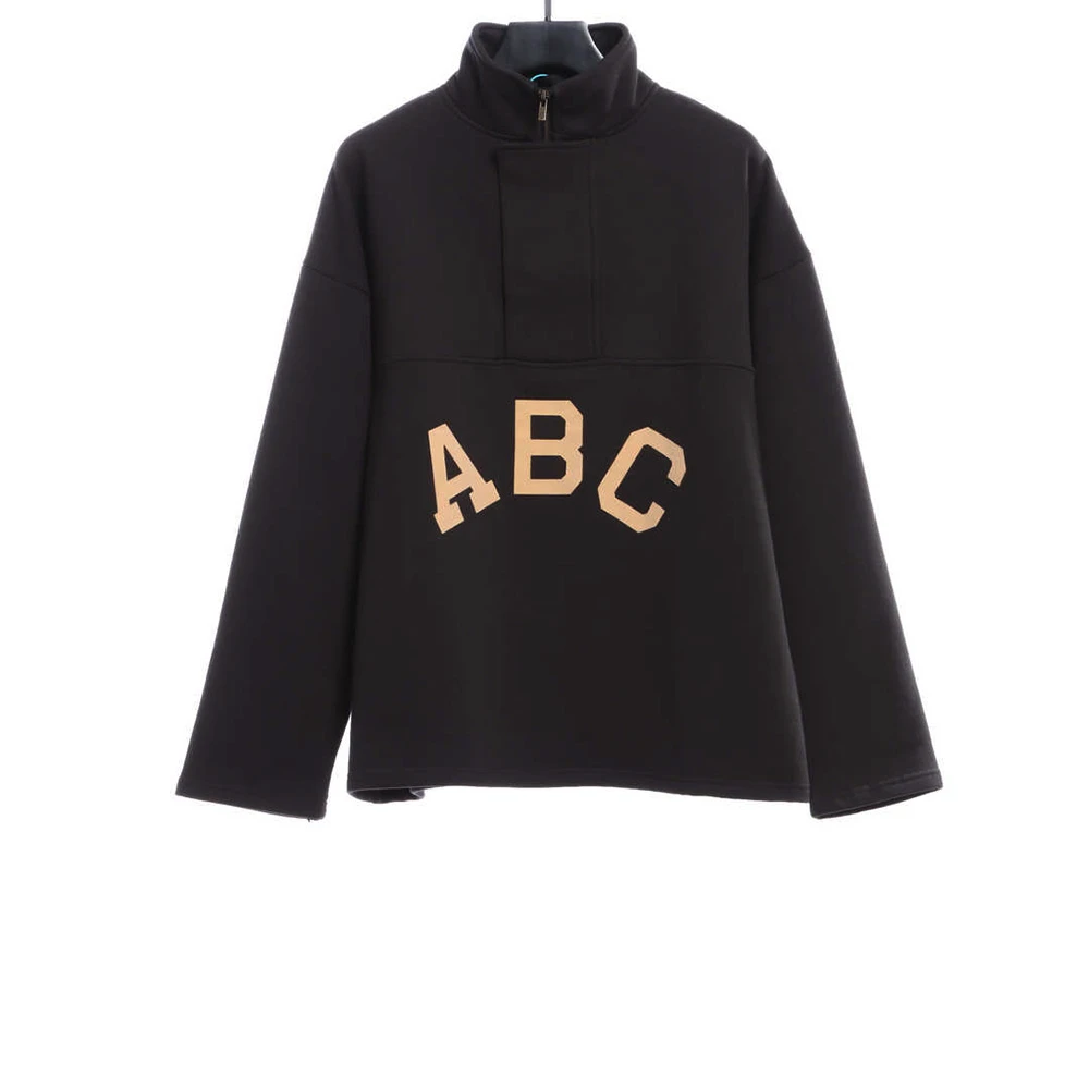 ABC Alphanumeric 7 Flocked Stand Collar Sweatshirt