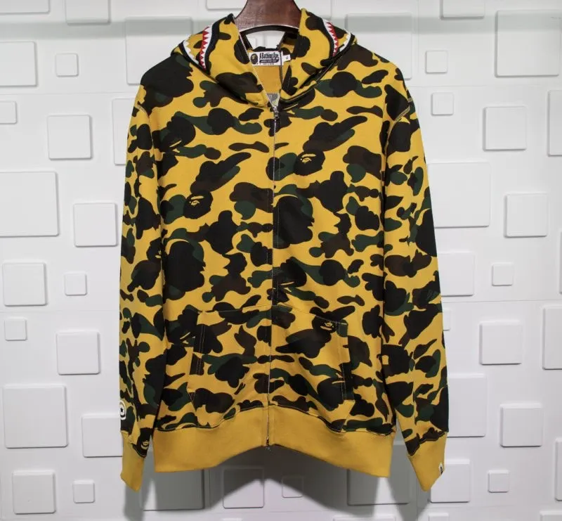 A BATHING APE BAPE SHARK 1ST CAMO HOODIE – YELLOW