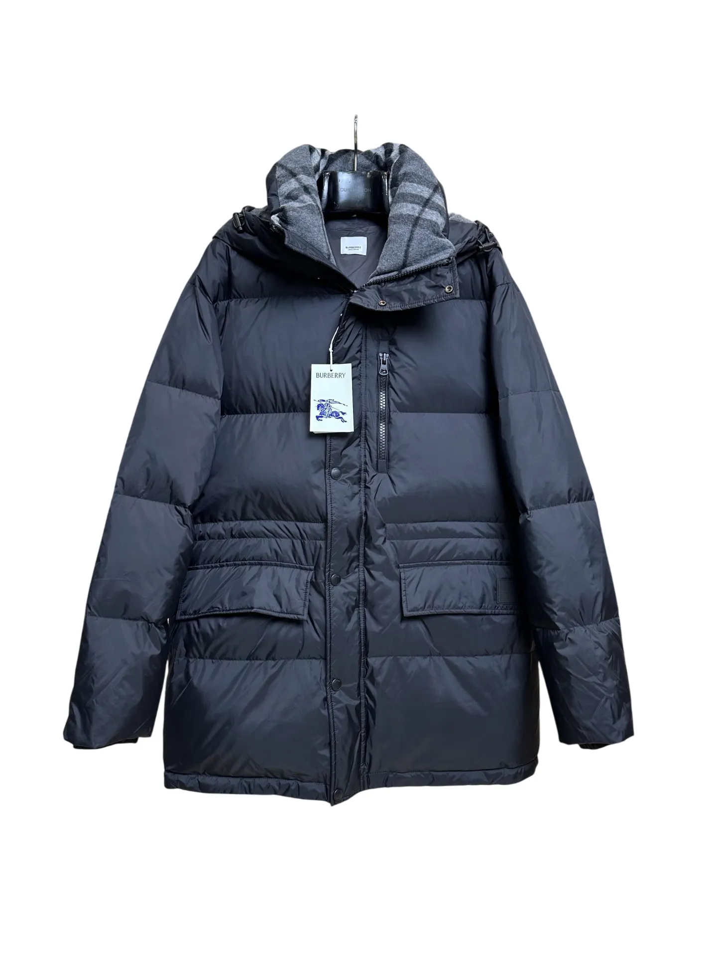 BBR Check Hooded Mid-Length Down Jacket